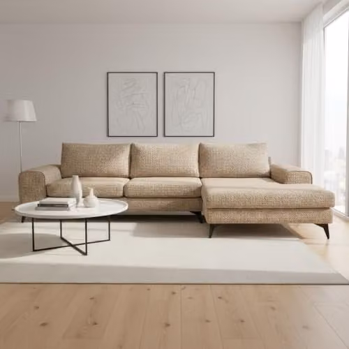 Abakus Direct Venice Modern L-Shaped Corner Sofa in Beige Fabric with Scatter Back Cushions, Right Hand Facing, W/D/H: 289 x 146 x 81 cm