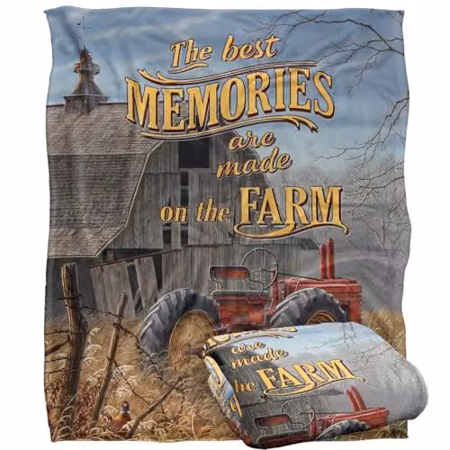 JQ Licensing On The Farm Tractor Super Soft Fleece Throw Blanket, White, W/D/H: 152 x 127 cm