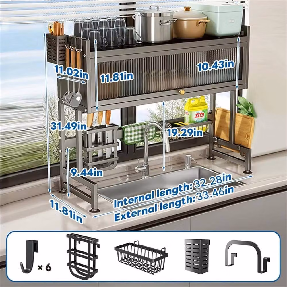 Nordara 2 Tier Space Saving Over The Sink Dish Drying Rack in Black – 2