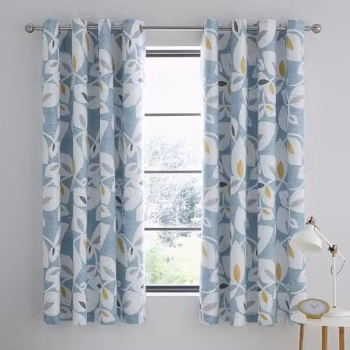 Catherine Lansfield Inga Leaf Lined Eyelet Curtains, Two Panels, Teal Green, W: 168 cm, H: 183 cm