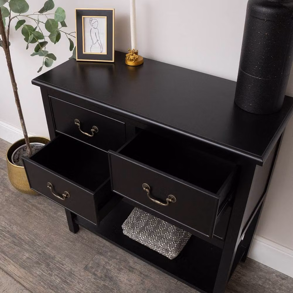 Melody Maison Briggs Black 4 Drawer Chest and Console Table with Shelf – 3