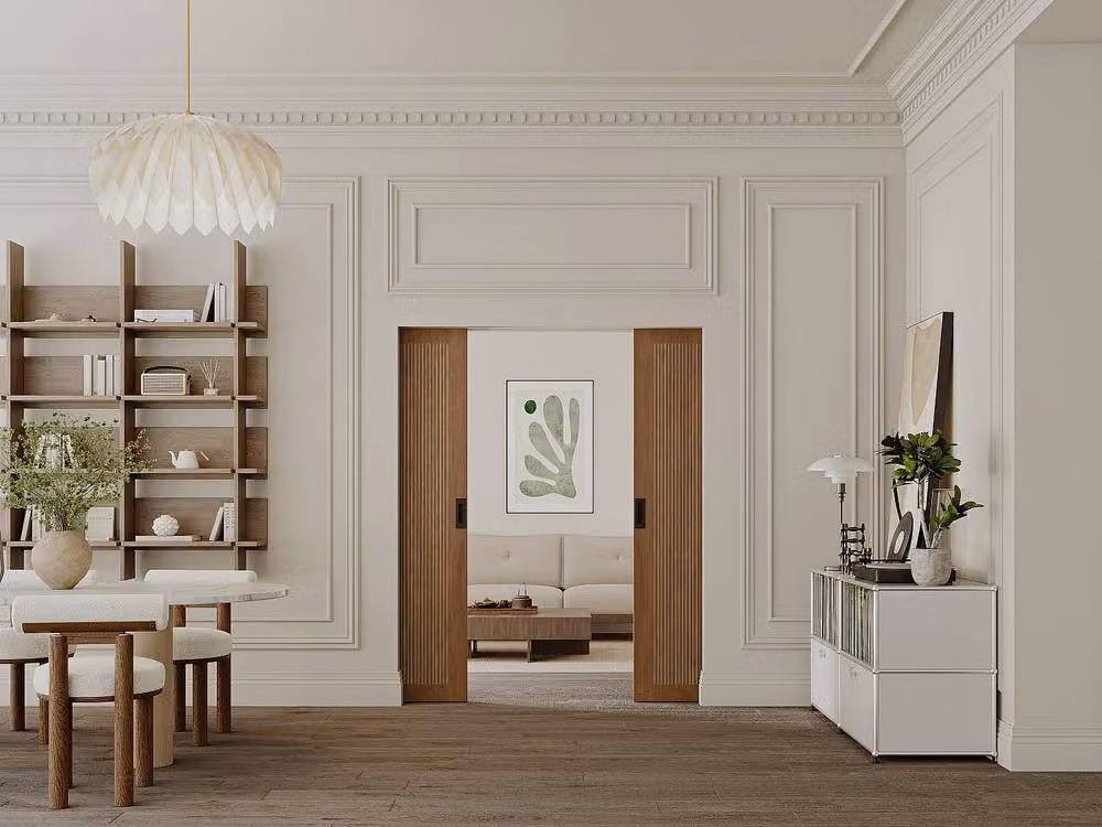 Vente-unique Modern Double Sliding Door in Walnut MDF and Steel with Silver Sliding System, Brown – 2