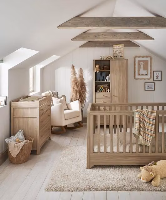 Mamas & Papas Barton 3 Piece Cotbed Range with Dresser Changer and Wardrobe in Natural Oak