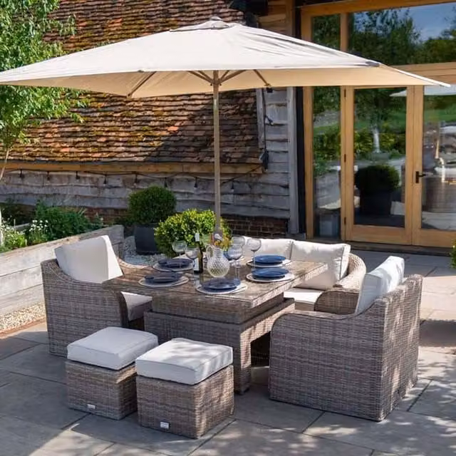 Primrose Living Classic Rattan 6 Seater Sofa Set with Rising Dining Table in Beige