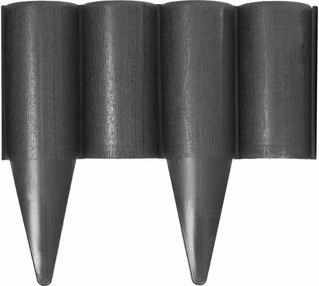SolaDirect Grey Plastic Garden Edging Lawn Border Palisade with Wood Log Texture and Ground Stakes