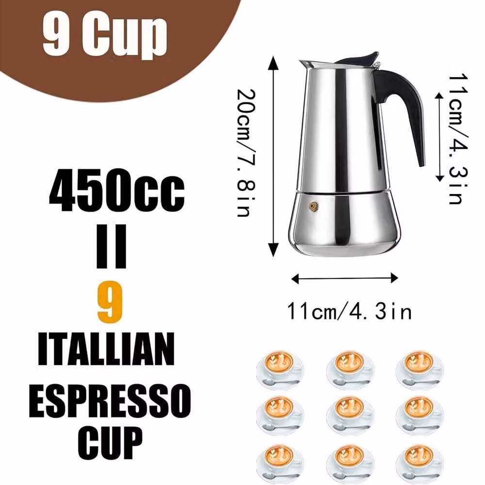 NESTLUNE 9 Cup Coffee Pot Mocha Espresso Latte Percolator in Silver, W/D/H: 15 x 15 x 100 cm – 2