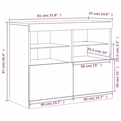 vidaXL Modern Sideboard with Integrated LED Lights in Smoked Oak, W: 81 cm, D: 37 cm, H: 67 cm – 3