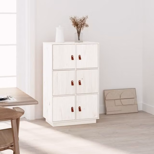 Berkfield Home White Rustic Solid Wood Pine Highboard W/D/H: 67 x 40 x 108.5 cm