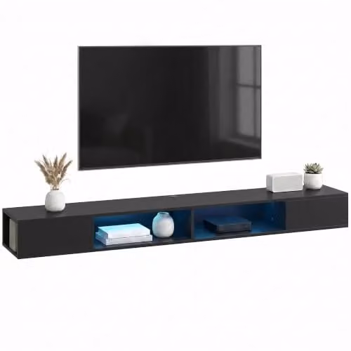 HOMCOM Modern Black TV Stand with RGB LED Lights for TVs up to 75 Inch