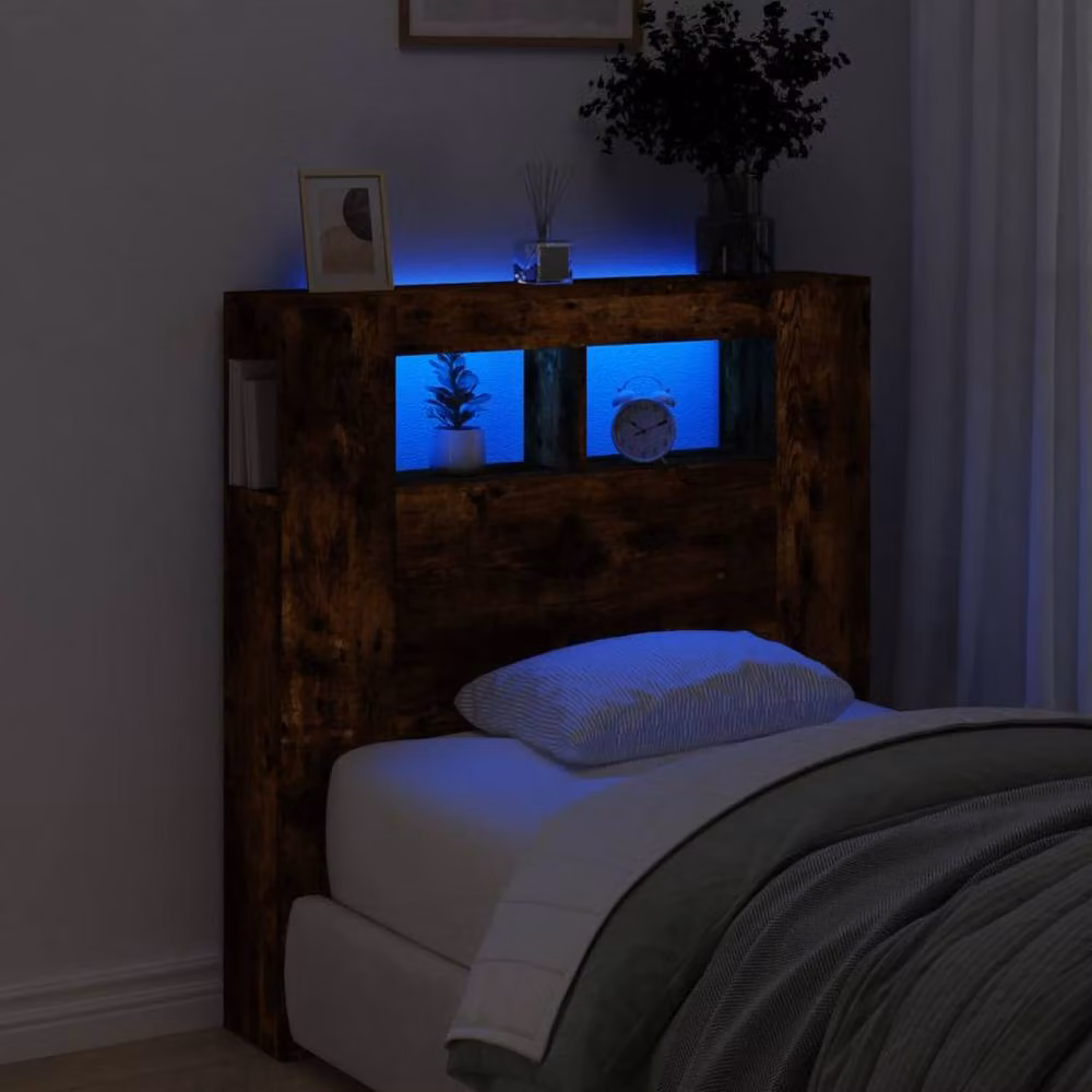 Berkfield Home LED Headboard in Smoked Oak, Brown, W/D/H: 100 x 18.5 x 103.5 cm – 2