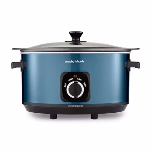 Morphy Richards Accents 6.5L Sear and Stew Slow Cooker with Non Stick Aluminium Pot and Glass Lid, Blue