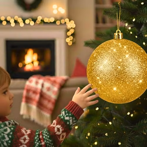 Shatchi Gold Glitter Christmas Bauble, Diameter: 20 cm – 7