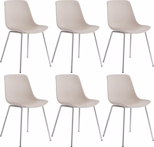 Tectake Set of 6 Modern Dining Chairs in Beige and Grey Fabric with Metal and Plastic Accents