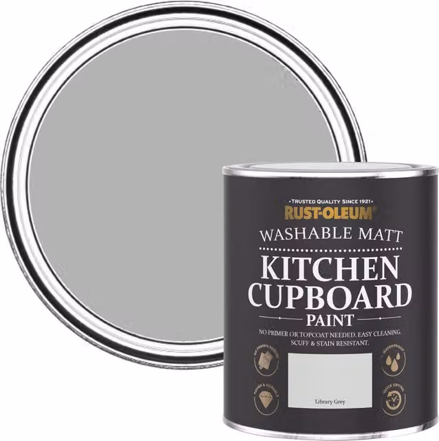 Rust-Oleum Water Based Kitchen Cupboard Paint in Matt Finish, Grey, 750ml