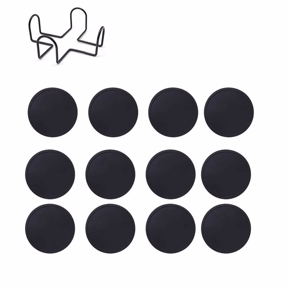 KORVIXA 12-Piece Black Round Silicone Coasters, Diameter: 10 cm – 3