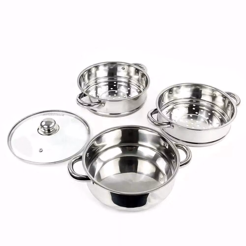 NESTLUNE 3-Tier Stainless Steel Steamer Pot in Silver, 28 cm – 4