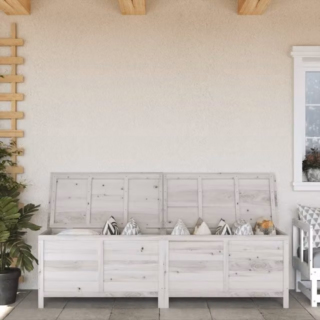 Berkfield Home Rustic White Garden Storage Box made of Solid Fir Wood W/D/H: 198.5 x 50 x 56.5 cm