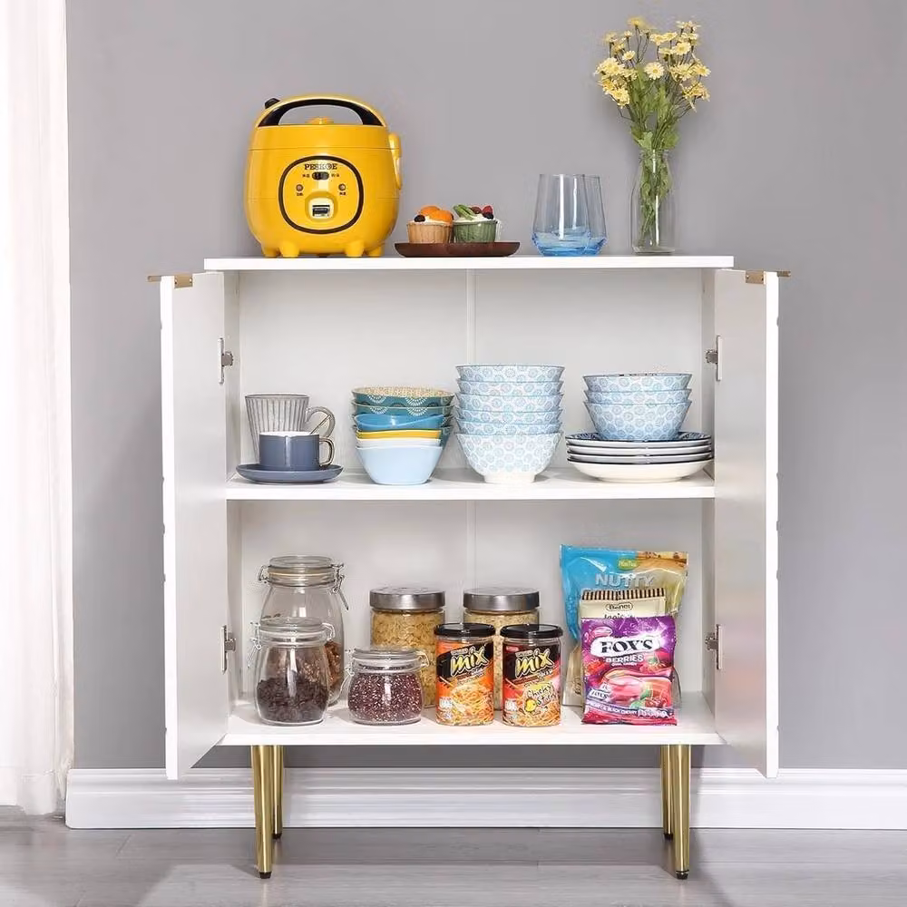 ERGOVEXA Sideboard Storage Cabinet with 3 Doors and 4 Legs in White – 2