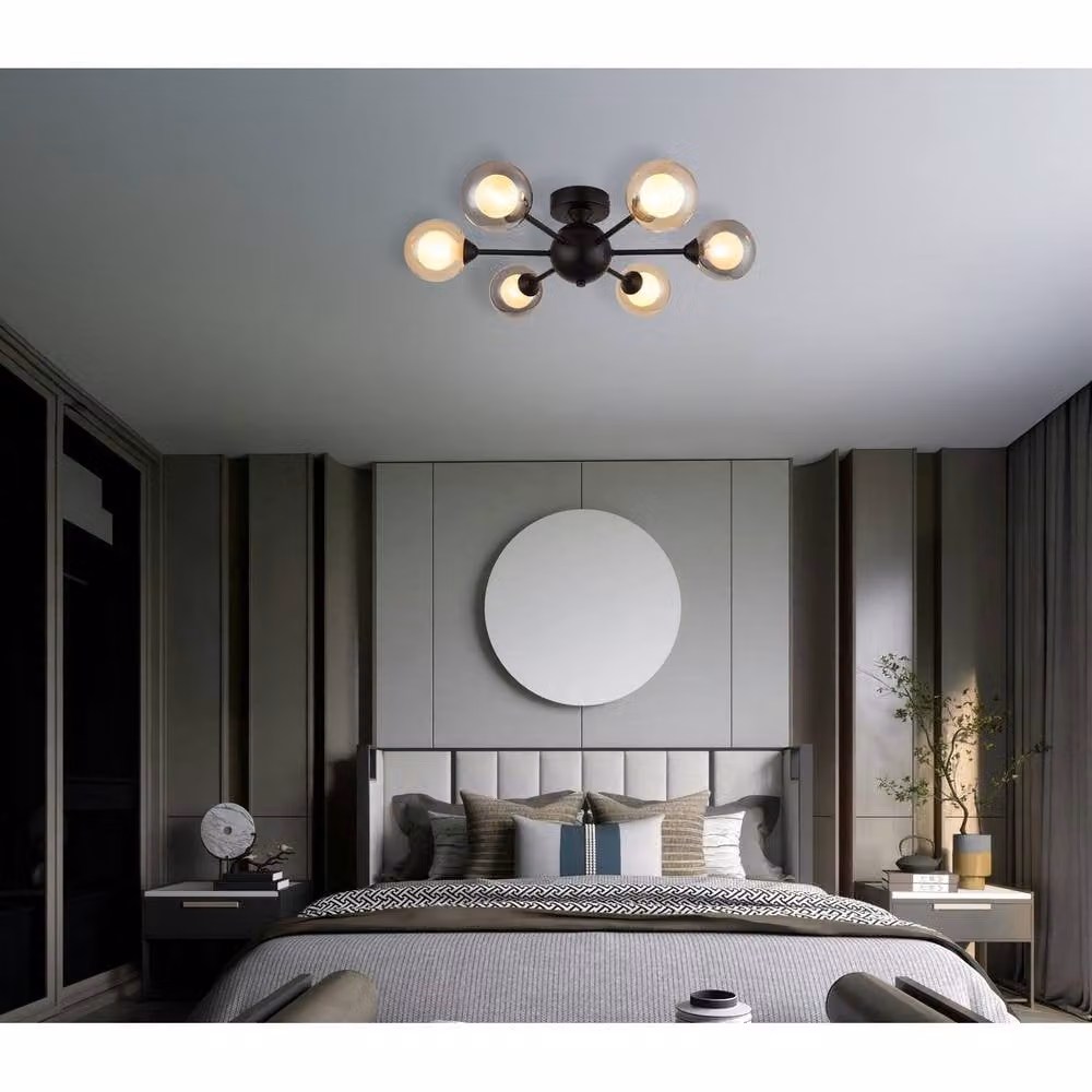 Netlighting Roland Multi Arm Semi Flush Ceiling Lamp in Matt Black with 6x G9 LED Bulbs – 2
