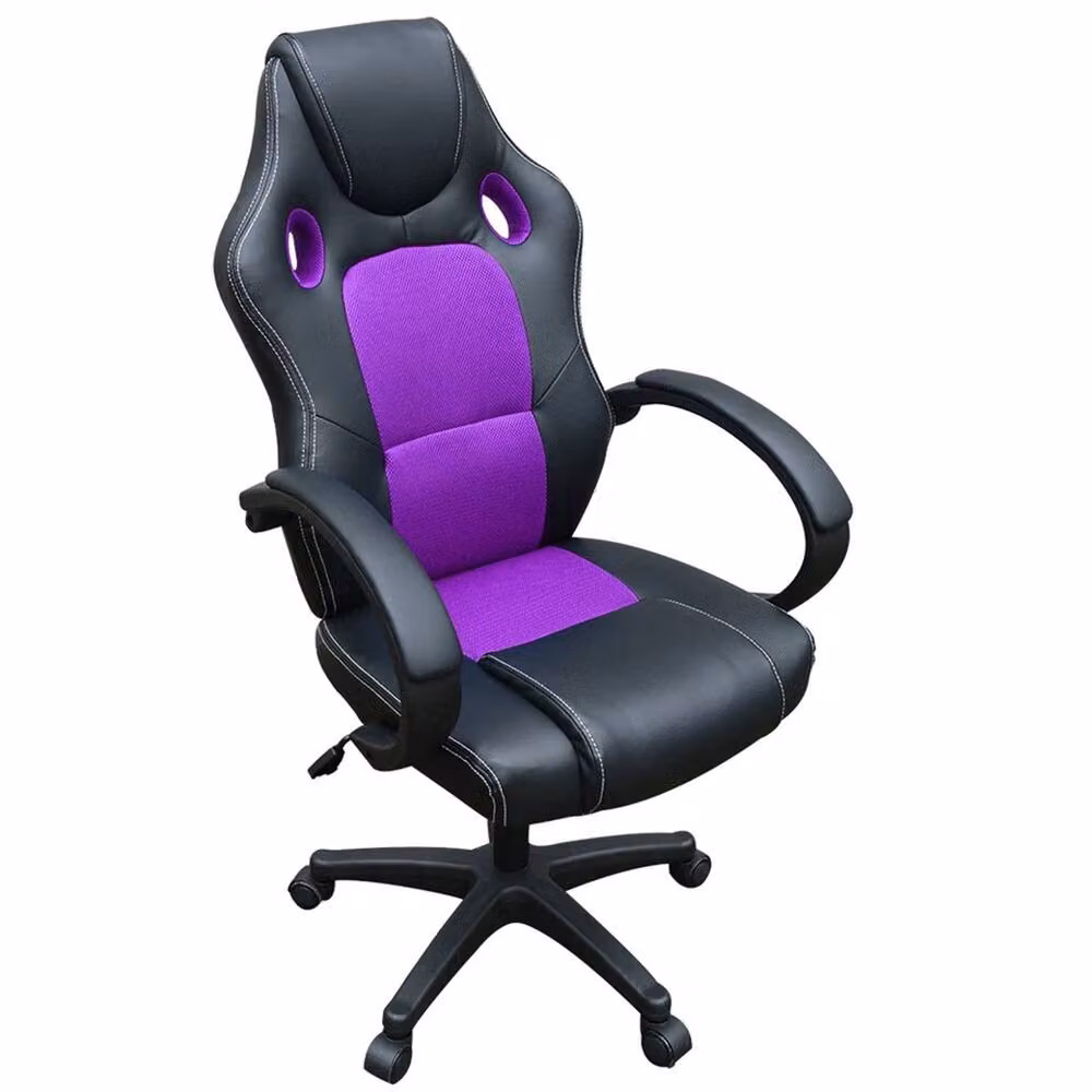 Hinsinc Ergonomic Purple Synthetic Leather Swivel Office Chair with Armrests – 4