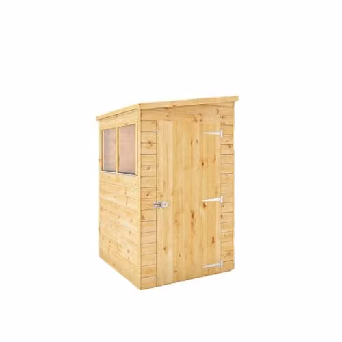 Mercia Modular Shiplap Pent Wood Garden Shed with Window and Single Door, Brown, W/D/H: 127.9 x 134.0 x 203.3 cm