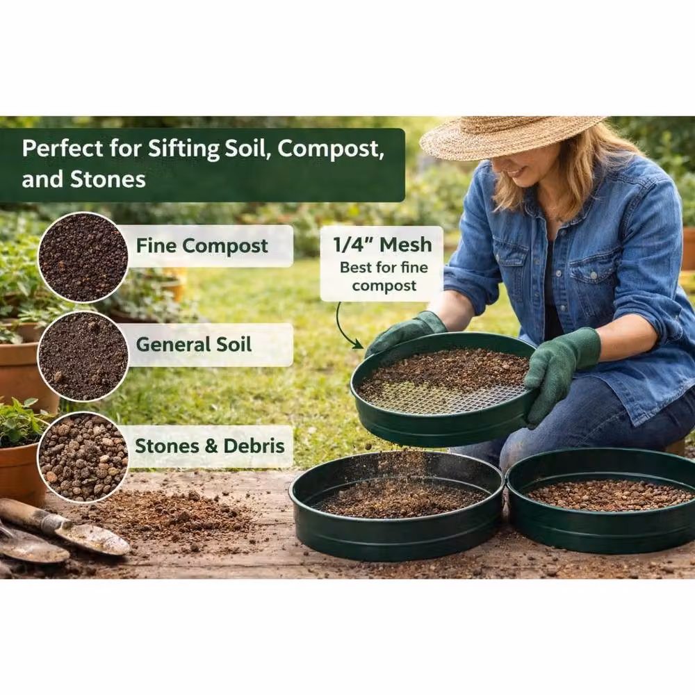 FLAVORA 3-in-1 Steel Garden Soil Sieve in Green – 3