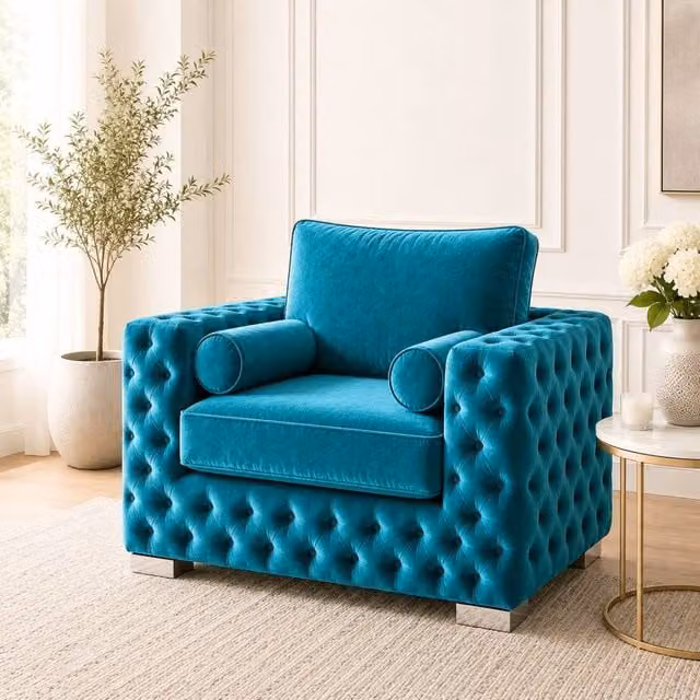 Stratus Interiors Ashley Chesterfield Plush Velvet Armchair in Petrol Teal