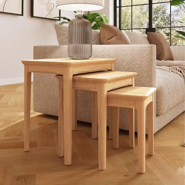 FWStyle Ash Nest of Tables in Brown Wood Finish