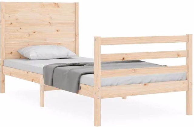 Berkfield Home Single Solid Wood Bed Frame with Headboard in Natural Pine, W/D/H: 90 x 190 cm – 1