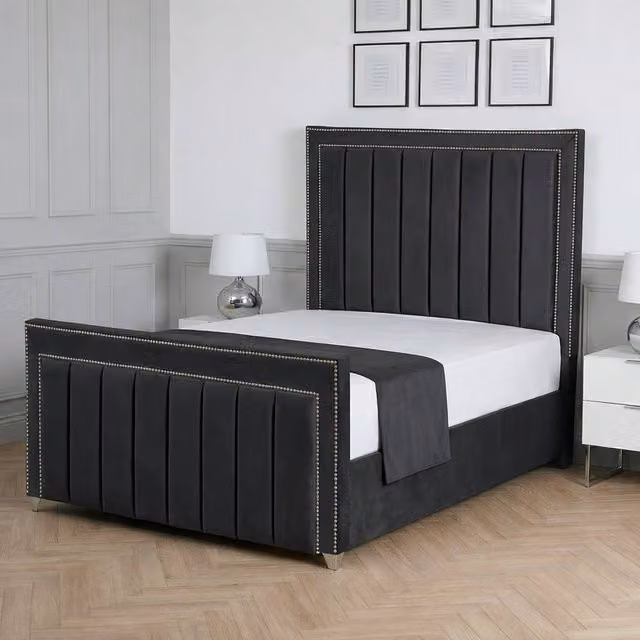 Living Comfort Bedz Royale Upholstered Velvet Gas Lift Storage Bed in Grey, W/D/H: 120 x 200 cm – 1