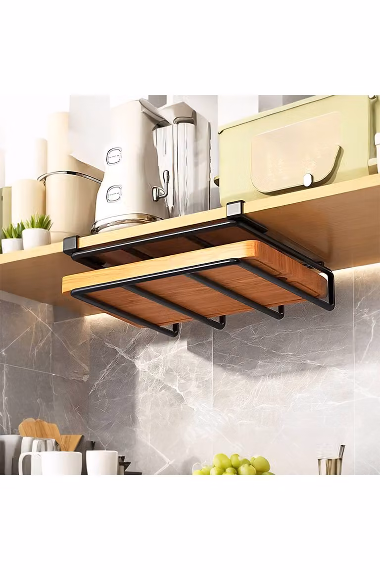 Living and Home XL Hanging Under Cabinet Cutting Board Rack, Black, W: 25 cm, D: 26 cm, H: 3 cm