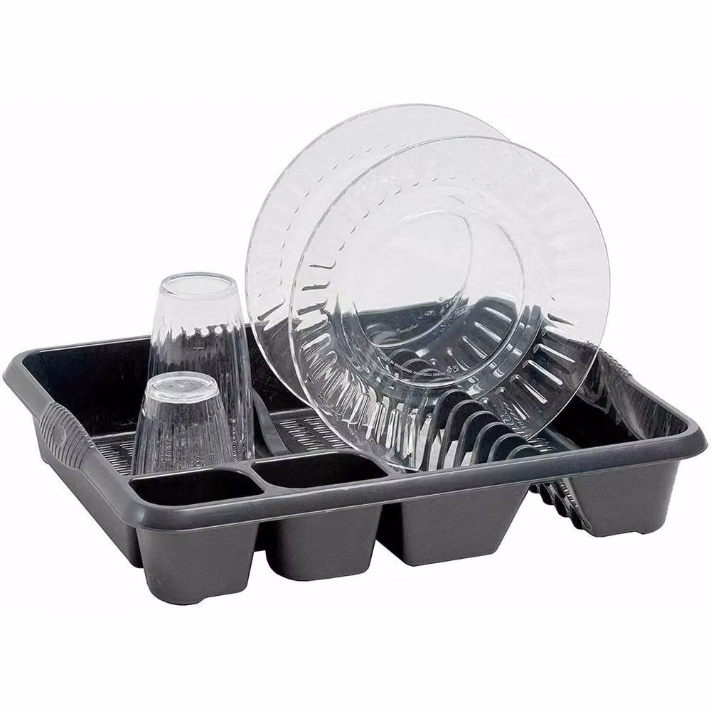 NESTLUNE Grey Plastic Kitchen Sink Dish Drainer with Cutlery Holder, W: 100 cm, D: 15 cm, H: 15 cm – 2