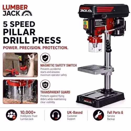 Lumberjack 5 Speed Benchtop Pillar Drill Press in Red – 5