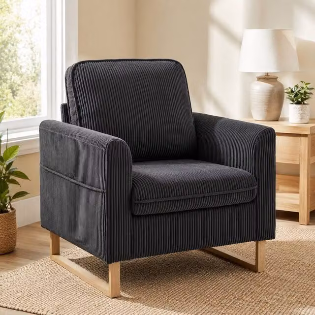 STILVORA Modern Grey Striped Tub Armchair with Pocket Spring and Metal Legs – 1