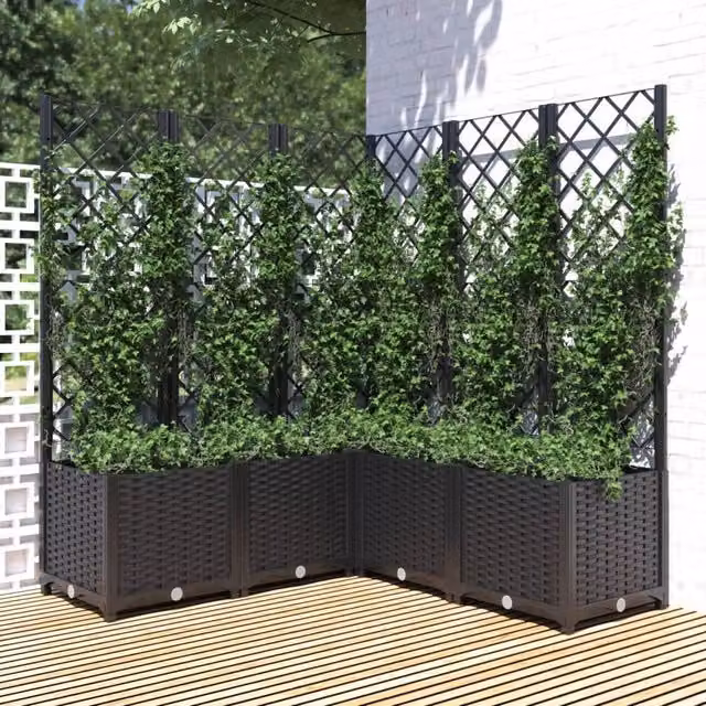 Berkfield Home Garden Planter with Trellis in Black, W/D/H: 120 x 120 x 136 cm – 1