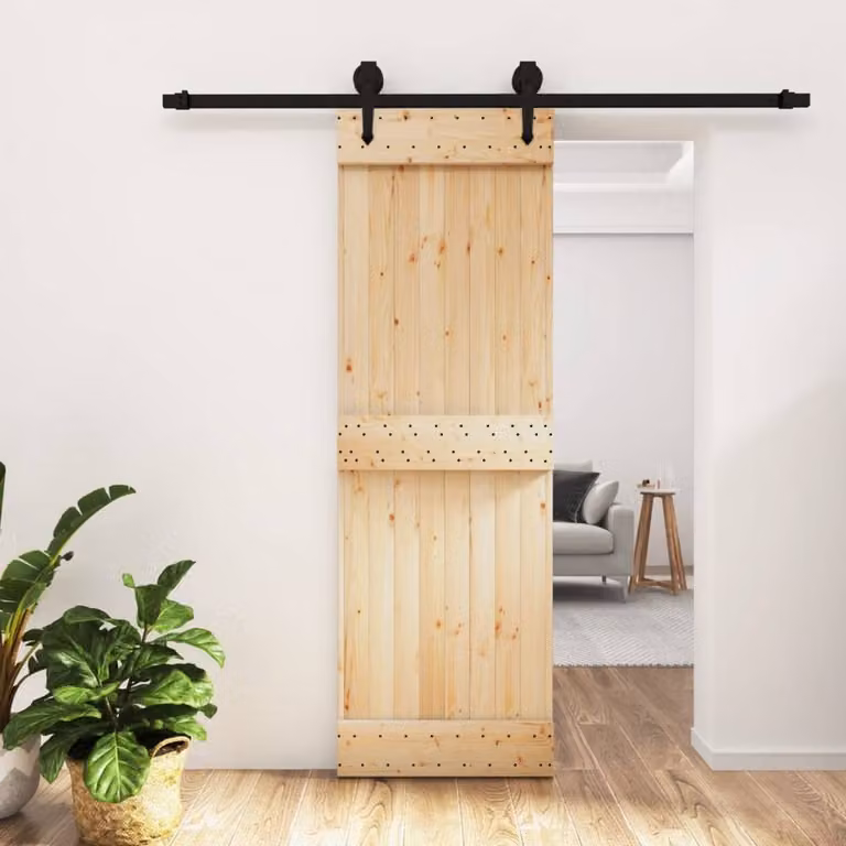 Berkfield Home Modern Sliding Door with Hardware Set, Solid Wood and Steel, Brown, W: 70 cm, H: 210 cm