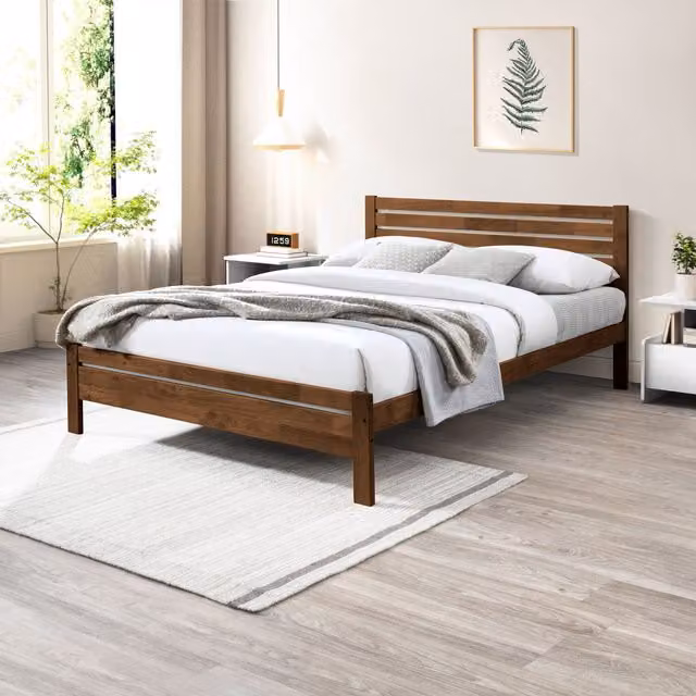 FurnitureboxUK Dylan Solid Rubber Wood Double Bed Frame, Brown, W/D/H: 140 x 200 cm