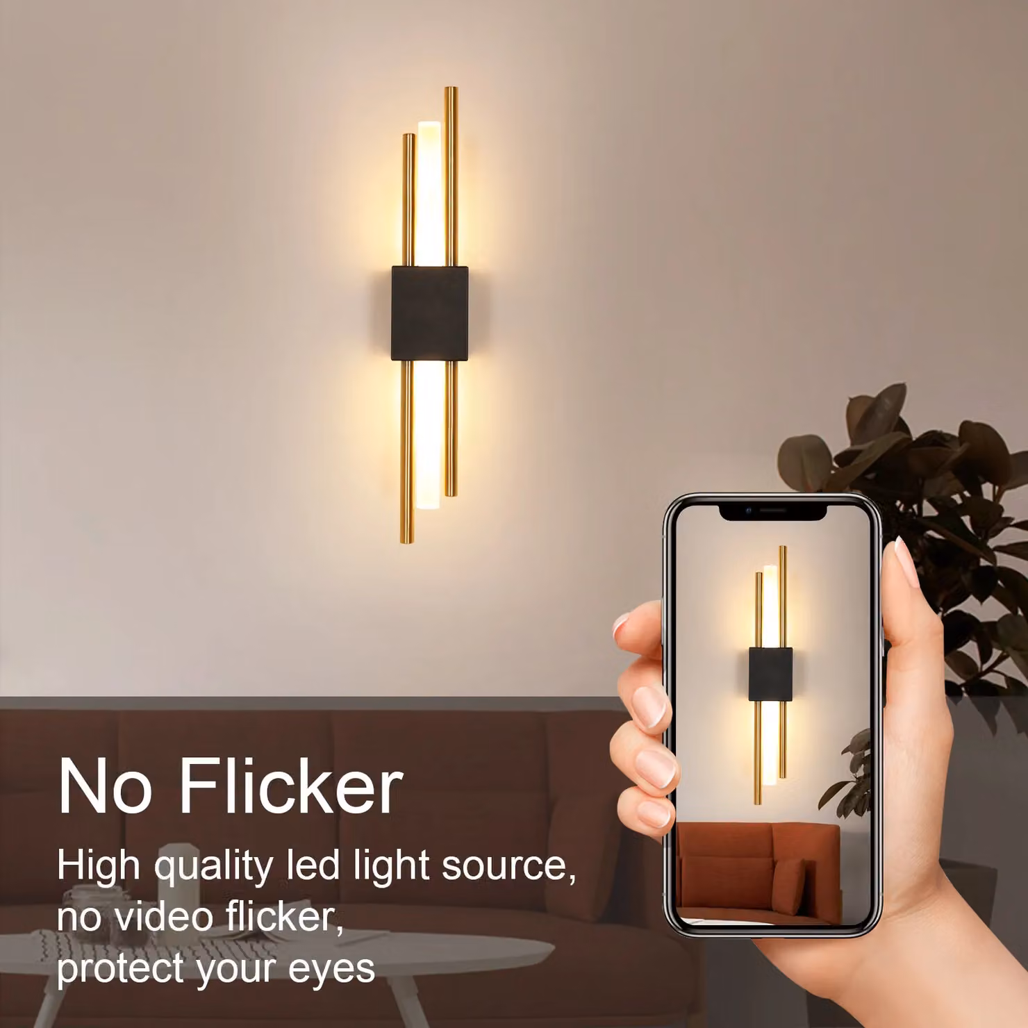 Pheashine Modern LED Wall Light, 10W Warm White 3000K, Up and Down Rectangular Metal Sconce in Black or Gold/Brass – 3