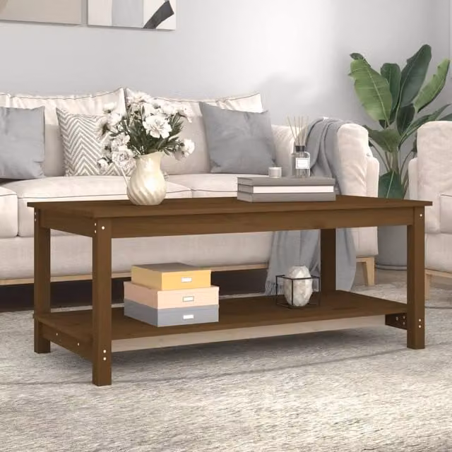 Berkfield Home Beautiful Coffee Table in Honey Brown Solid Pine Wood, W: 110 cm, D: 55 cm, H: 45 cm – 1