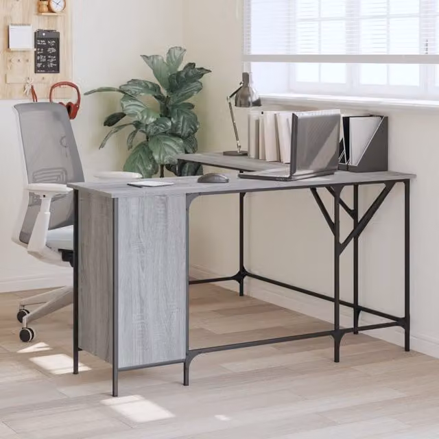 Berkfield Grey Sonoma Corner Home Desk in Engineered Wood W/D/H: 141 x 141 x 75 cm – 1