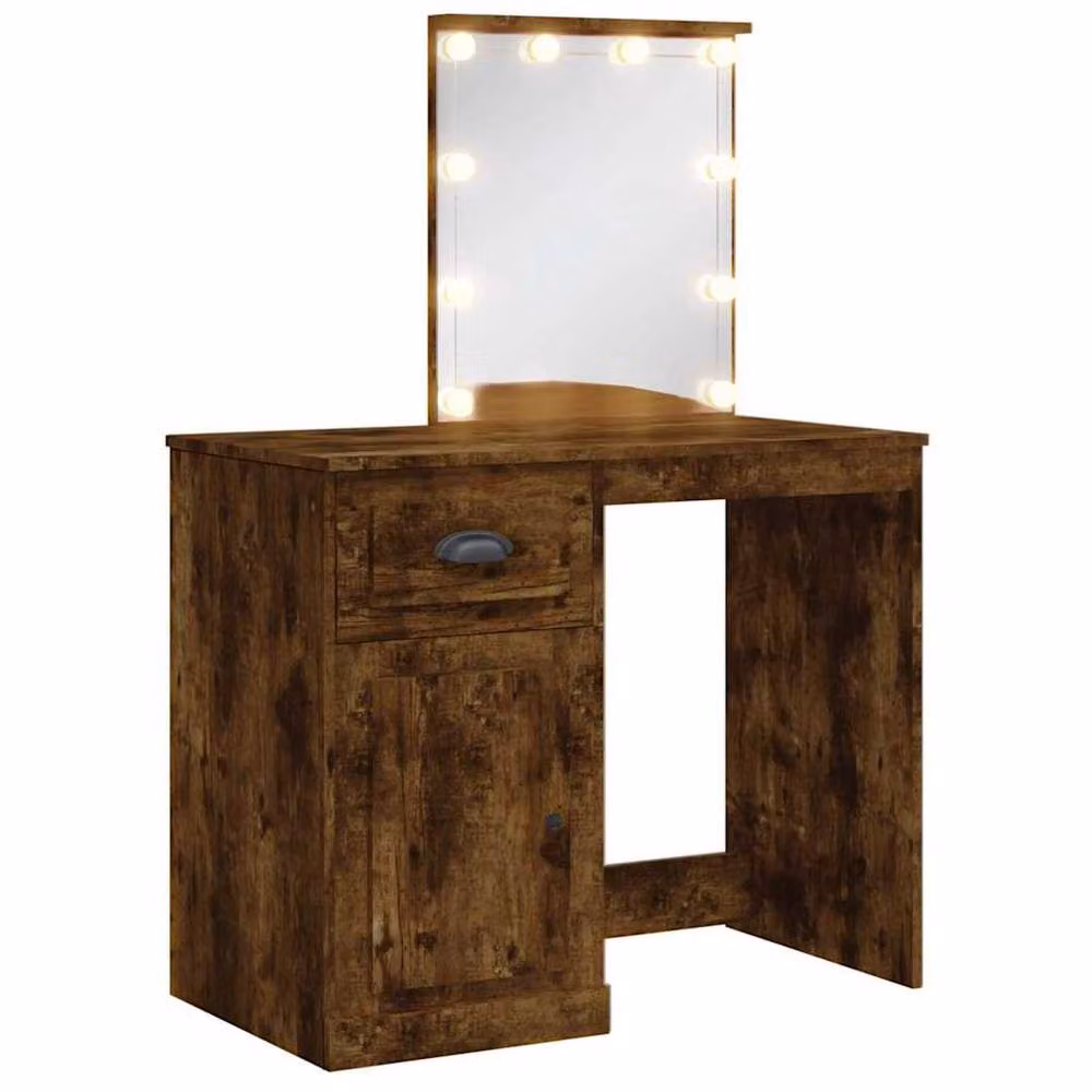 Berkfield Home Beautiful Dressing Table with LED Lights in Smoked Oak Brown, W/D/H: 90 x 42 x 132.5 cm – 3