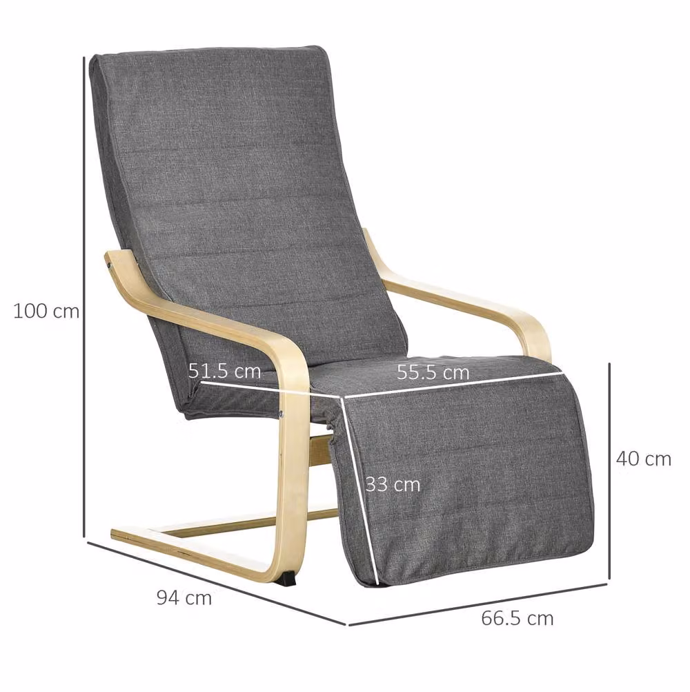STILVORA Grey Fabric Relax Recliner Chair with Adjustable Leg Rest, Armrests and Solid Wood Frame – 2