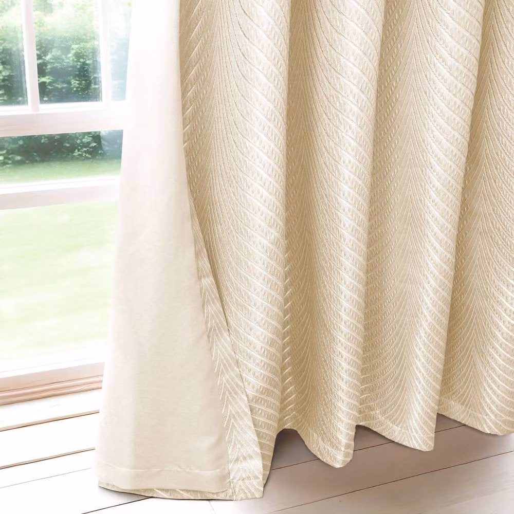 New Edge Blinds Wave Woven Jacquard Curtains in Navy and Cream, Width: 168 cm, Drop: 137 cm