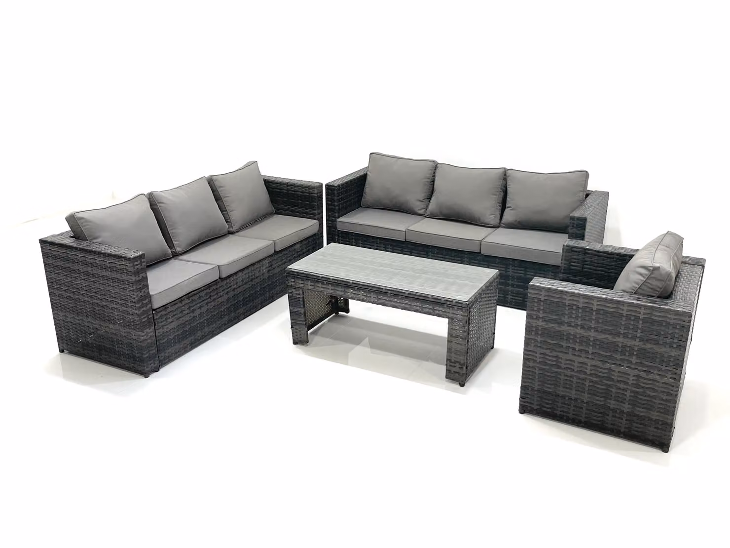 Fimous 7 Seater Rattan Garden Furniture Set with L-Shape Sofas, Armchairs and Coffee Table in Dark Grey – 2
