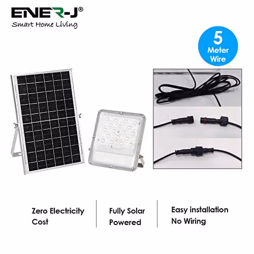 ENERJ 100W Solar Powered LED Floodlight with Solar Panel and Remote Control in White – 2