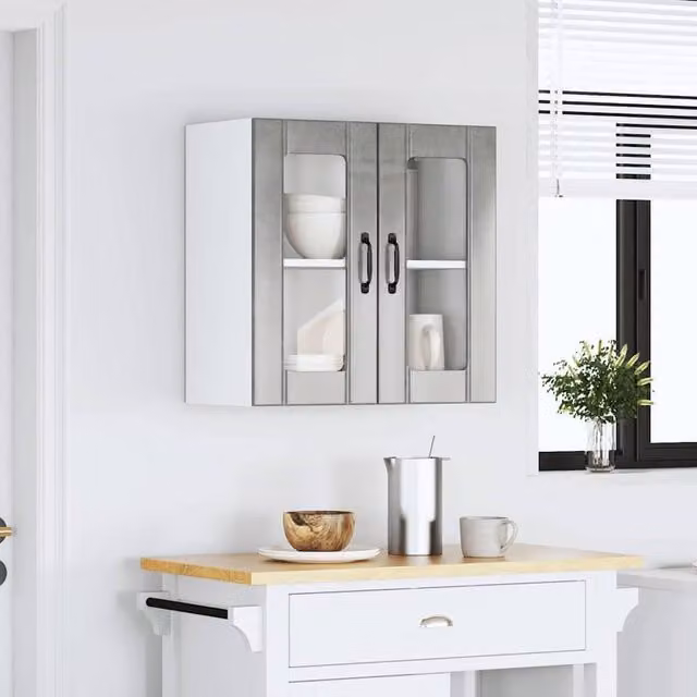 Berkfield Home Kalmar Kitchen Wall Cabinet with Glass Doors in Grey Artisan Oak Wood, W/D/H: 60 x 25 x 31 cm
