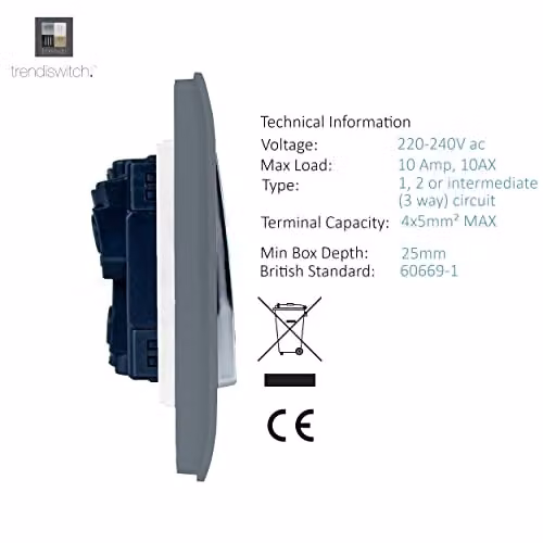 Trendi Flush Switch in Grey and Silver – 3