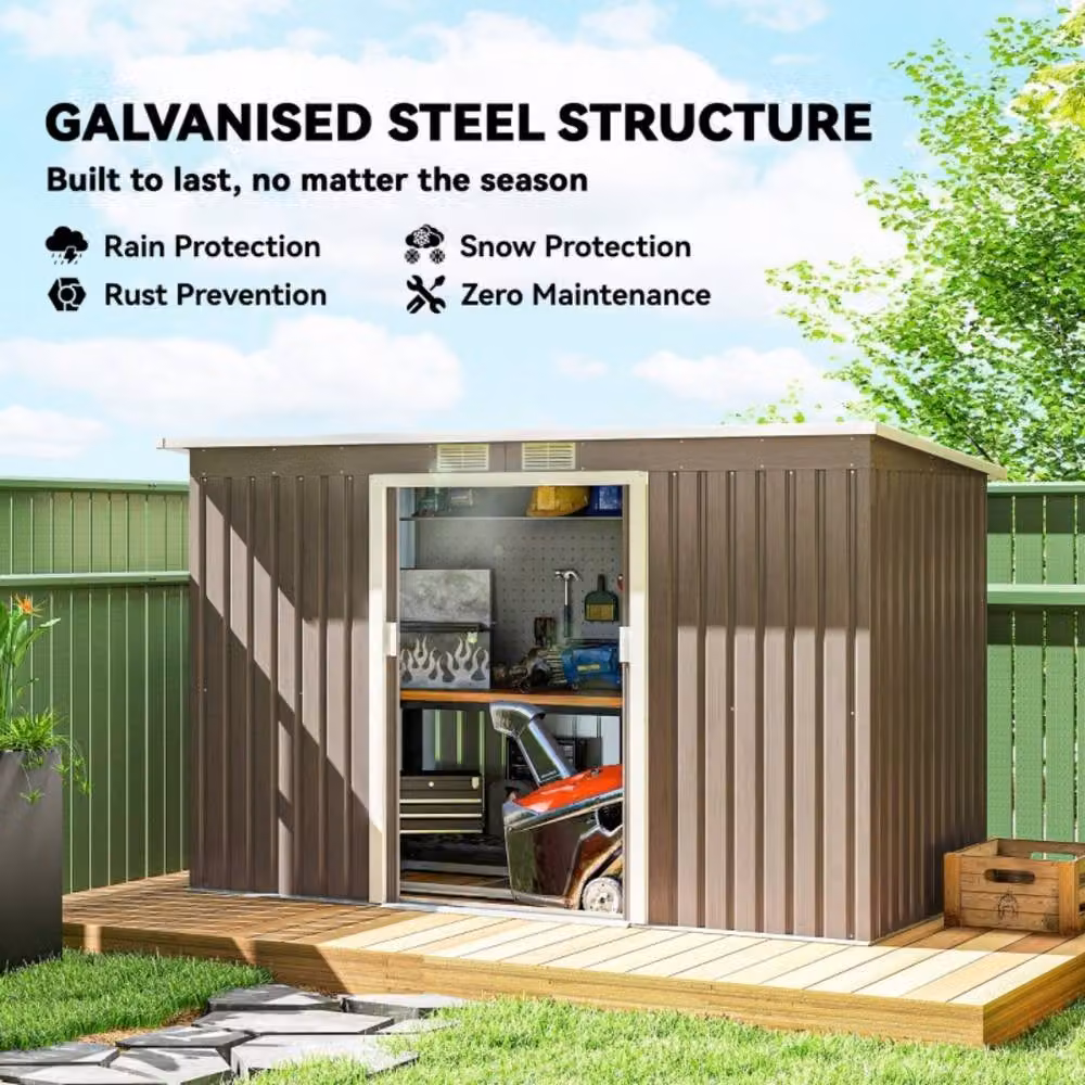 STILVORA Brown Galvanised Steel Garden Shed with Double Sliding Doors and Side Vent, W/D/H: 158 x 116 x 158 cm – 4