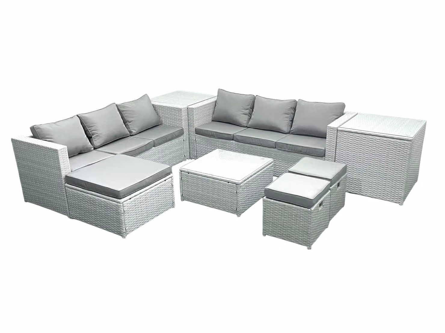 Fimous 9 Seater Rattan Garden Furniture Set with 3 Footstools and 2 Side Tables in Light Grey – 2
