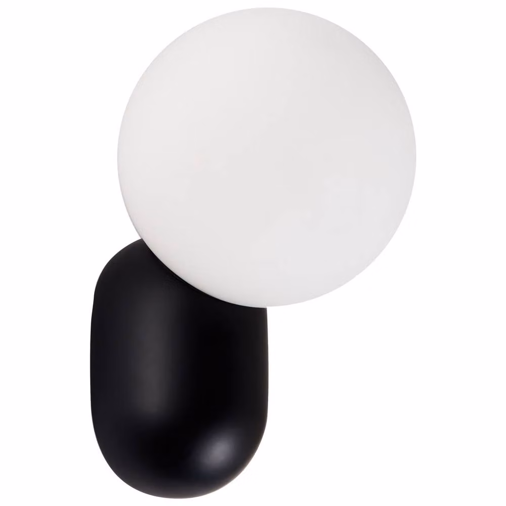 Wyld and Coco Set of 2 Black Resin Globe Wall Lamps with Vintage-Style Glass Spheres – 2